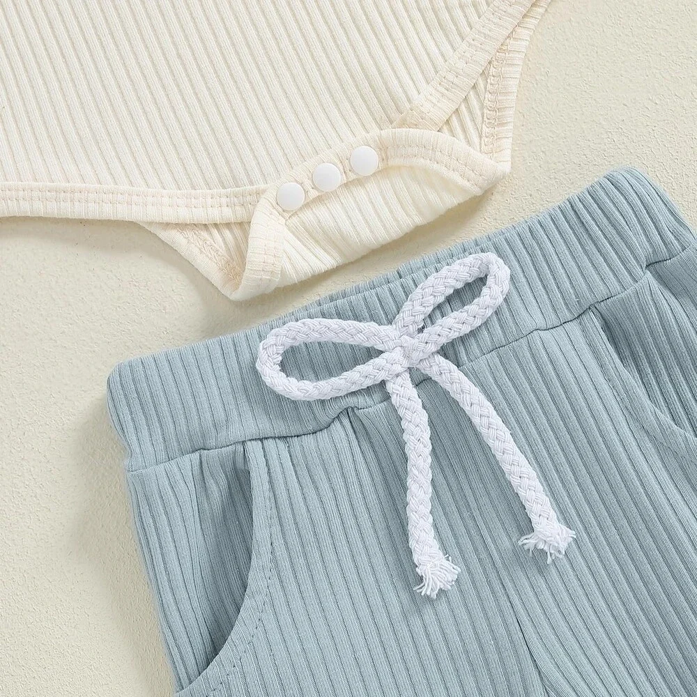 fhutpw Baby Boy Clothes Ribbed Knitted Long Sleeve Romper Pants Sets 3-6 MONTHS